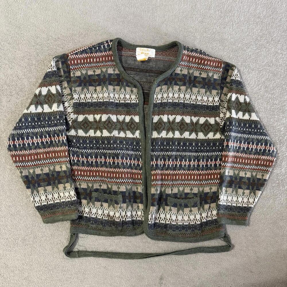 Vintage Checkerboard Cardigan Women’s XS Black White Knit Button Up Sweater